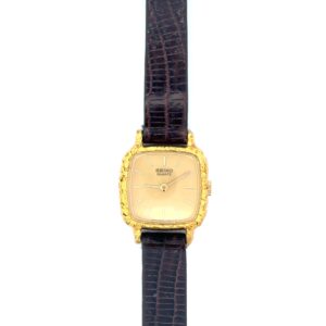 Seiko Alaskan Gold Nugget Watch Face with Leather Band