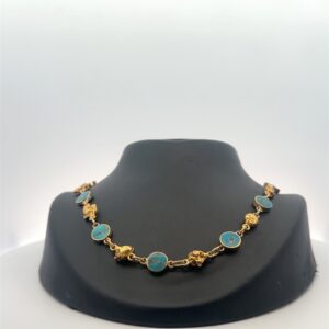 Turquoise & Gold Nugget Chain 18" 090208