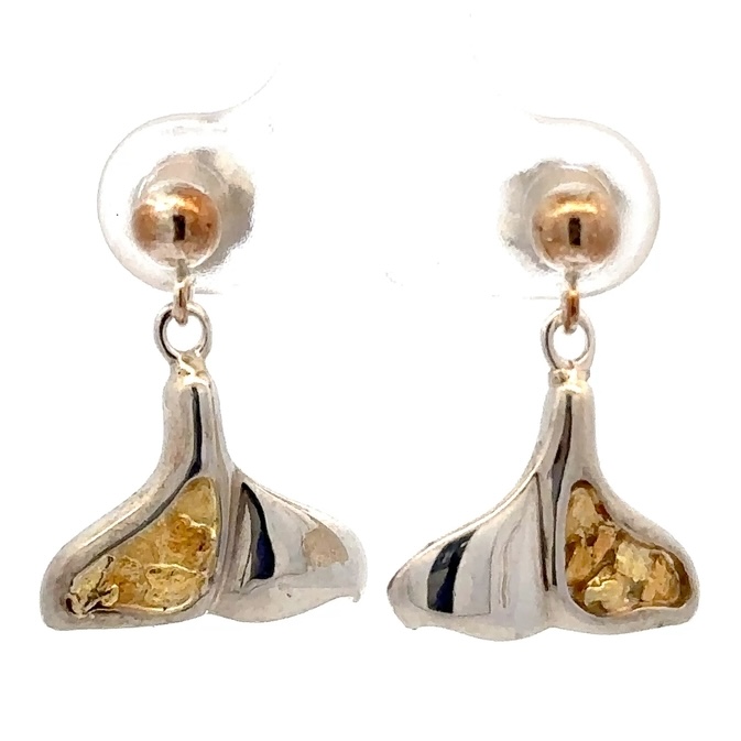 Sterling Silver & Nugget Whale Tail Dangling Earrings 023328