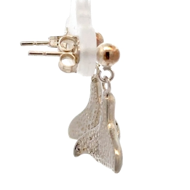 Sterling Silver & Nugget Whale Tail Dangling Earrings 023328 - Image 2