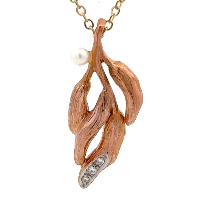 Estate Diamond & Pearl 14K Pendant 071424