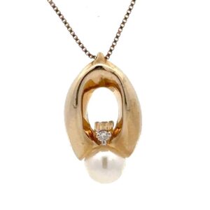 Estate Pearl & Diamond Pendant 071568