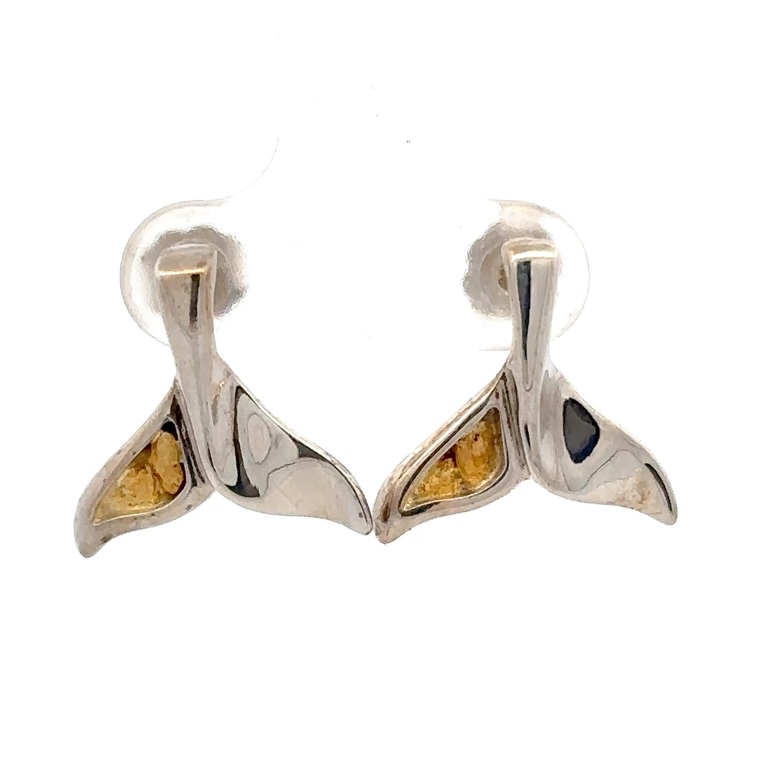 Sterling Silver & Gold Nugget Whale Tail Post Earrings 072849
