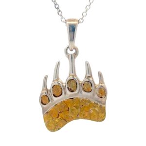 Sterling Silver & Gold Nugget Bear Paw Pendant P-343 14KMED