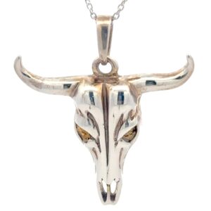 Sterling Silver & Gold Nugget Bull Skull Pendant P-506