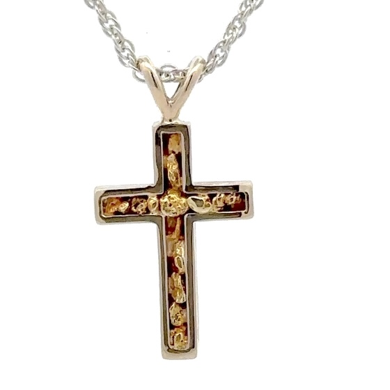 Gold Nugget & White Gold Cross Pendant 073242