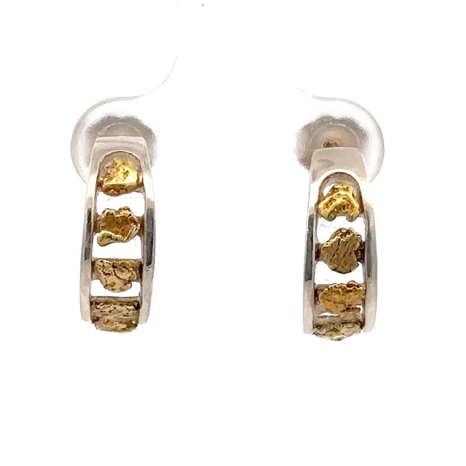 Sterling Silver & Gold Nugget Hoops 073559