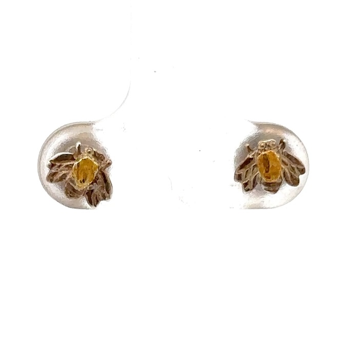 Sterling Silver & Gold Nugget Tiny Bee Earrings 073564