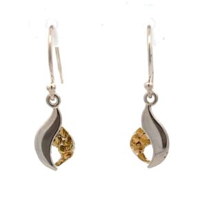Sterling Silver & Gold Nugget Dangling Earrings 073844