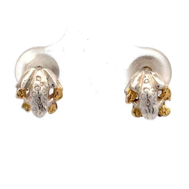 Sterling Silver & Gold Nugget Frog Earrings 073876