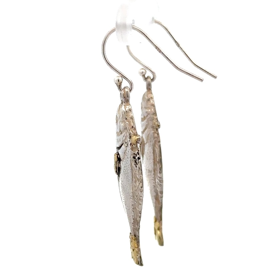 Sterling Silver & Gold Nugget Halibut Dangling Earrings 073893 - Image 2