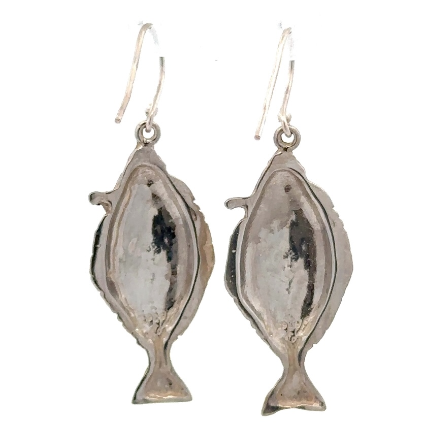 Sterling Silver & Gold Nugget Halibut Dangling Earrings 073893 - Image 3