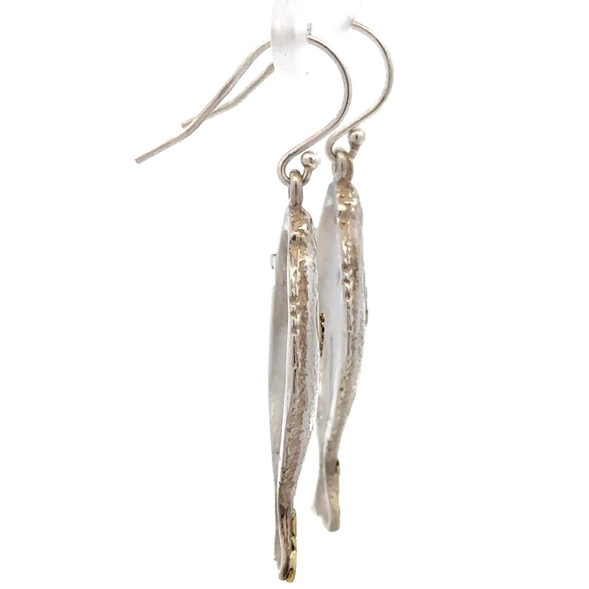 Sterling Silver & Gold Nugget Halibut Dangling Earrings 073893 - Image 4