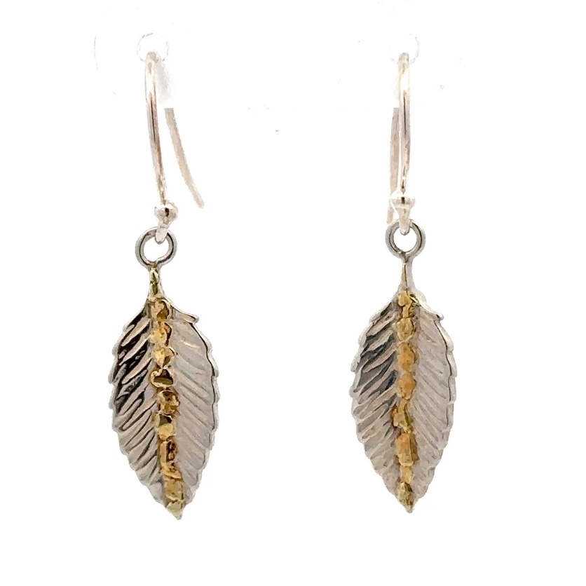 Sterling Silver & Diamond Feather Dangling Earrings 073899