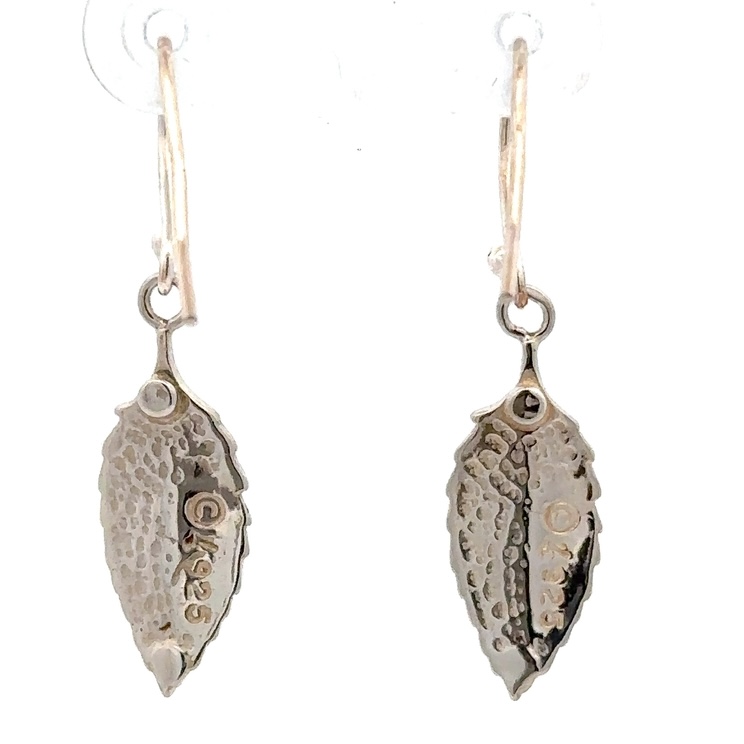 Sterling Silver & Diamond Feather Dangling Earrings 073899 - Image 3
