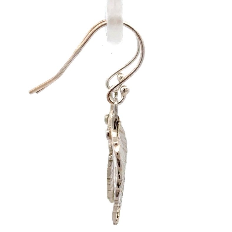 Sterling Silver & Diamond Feather Dangling Earrings 073899 - Image 2