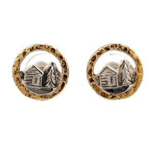 Sterling & Gold Nugget Cabin Post Earrings 073901