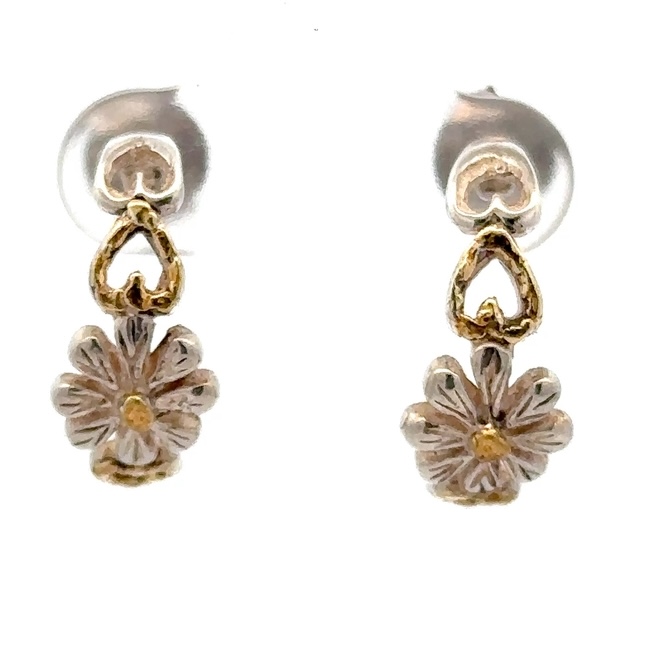 Sterling Silver & Gold Nugget Floral Hoop Earrings 075004