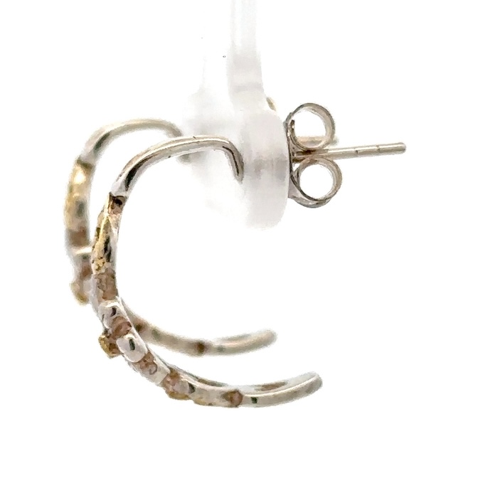 Sterling Silver & Gold Nugget Floral Hoop Earrings 075004 - Image 4