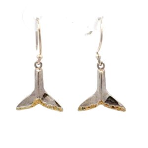 Sterling Silver & Gold Nugget Whale Tail Dangling Earrings 075018
