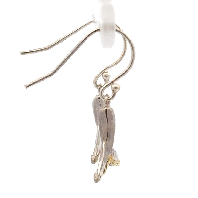 Sterling Silver & Gold Nugget Whale Tail Dangling Earrings 075018 - Image 4