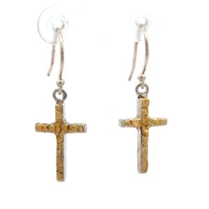 Sterling Silver & Gold Nugget Cross Earrings