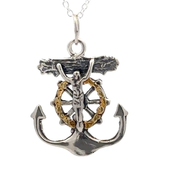 Sterling Silver & Gold Nugget Mariner Cross Pendant 075735