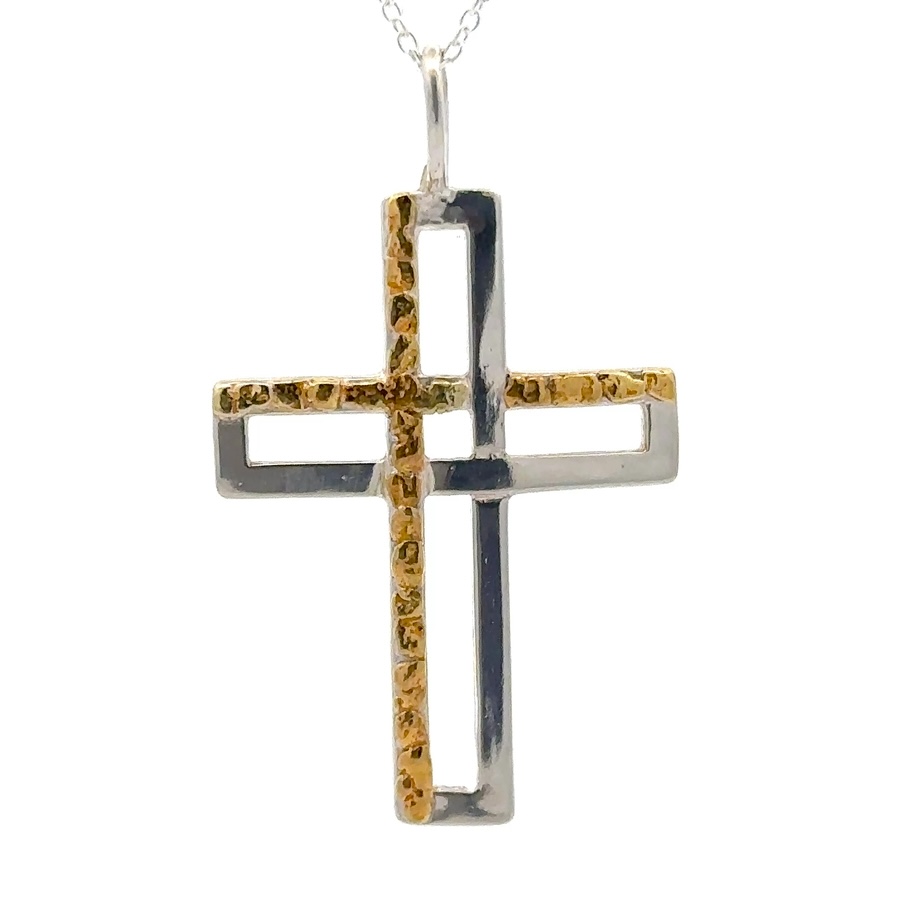 Sterling Silver & Gold Nugget Cross Pendant 075751