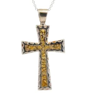 Sterling Silver & Gold Nugget Cross Pendant 076182