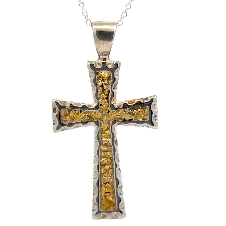 Sterling Silver & Gold Nugget Cross Pendant 076182