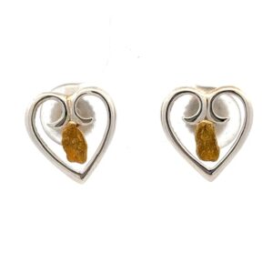 Sterling Silver & Gold Nugget Heart Earrings ER-261 SS