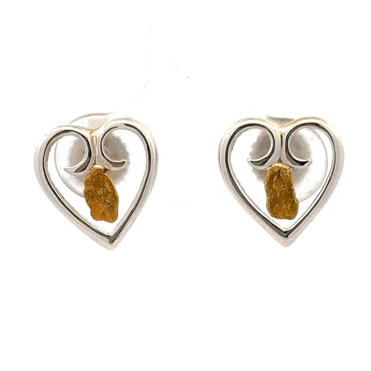 Sterling Silver & Gold Nugget Heart Earrings ER-261 SS