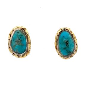 Sterling Silver & Gold Nugget Turquoise Post Earrings 076321