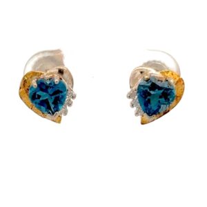 Sterling Silver & Gold Nugget Blue Topaz Heart Earrings 076410