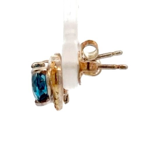 Sterling Silver & Gold Nugget Blue Topaz Heart Earrings 076410 - Image 4