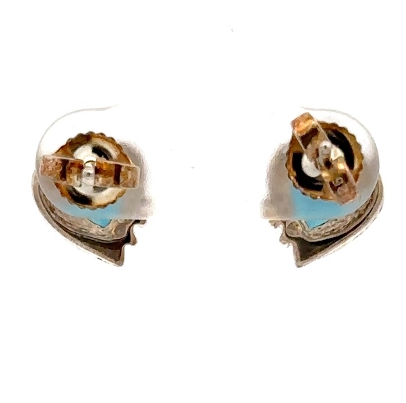 Sterling Silver & Gold Nugget Blue Topaz Heart Earrings 076410 - Image 3