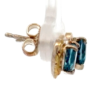 Sterling Silver & Gold Nugget Blue Topaz Heart Earrings 076410 - Image 2