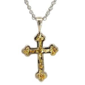Gold Nugget & White Gold Cross Pendant 076443