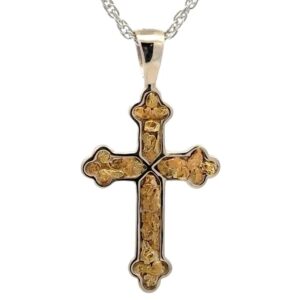 Gold Nugget & White Gold Cross Pendant 076444