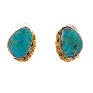 Sterling Silver & Gold Nugget Turquoise Earrings 076508