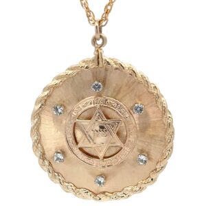 14K Star Of David & White Sapphires Estate Pendant 078134