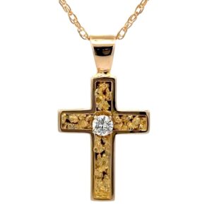 Gold Nugget & Diamond Cross Pendant