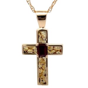 Gold Nugget & Ruby Cross Pendant