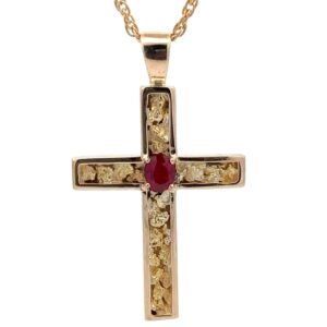 Gold Nugget & Ruby Cross Pendant