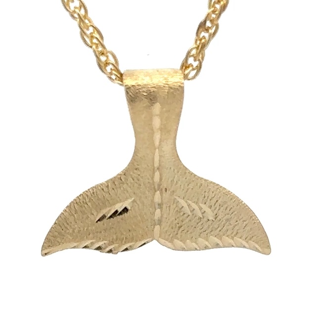 14K Gold Whale Tail Estate Pendant 078830