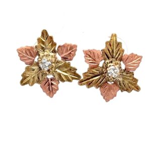 Estate Landstorms Black Hills Gold & Diamond Post Earrings 090299