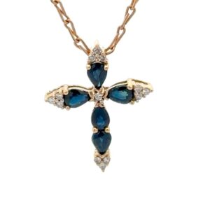 Sapphire & Diamond Cross Estate Pendant 090433