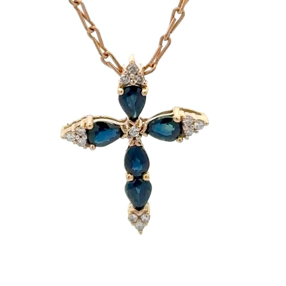 Sapphire & Diamond Cross Estate Pendant 090433