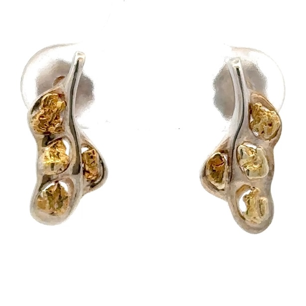 Sterling Silver & Gold Nugget Free Form Earrings 217794
