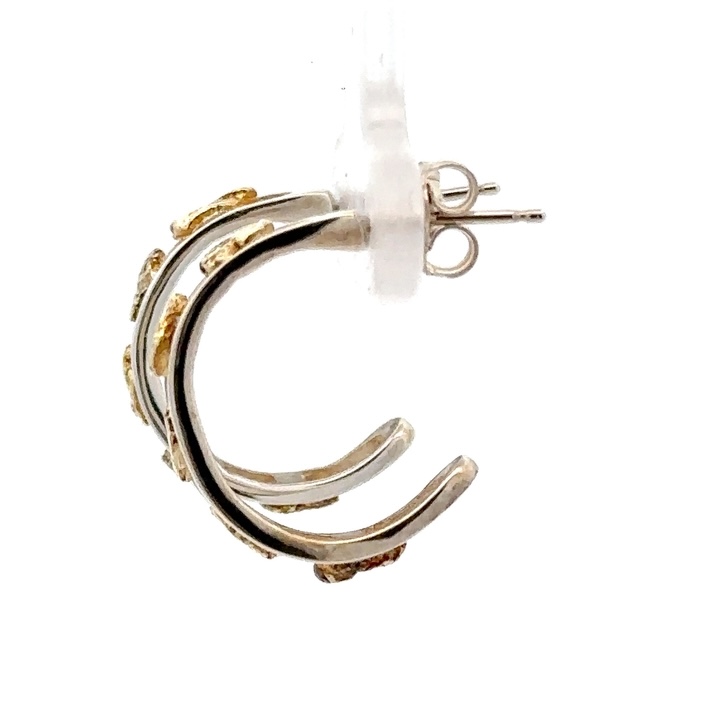 Sterling Silver & Gold Nugget Large Hoop Earrings 233244 - Image 4